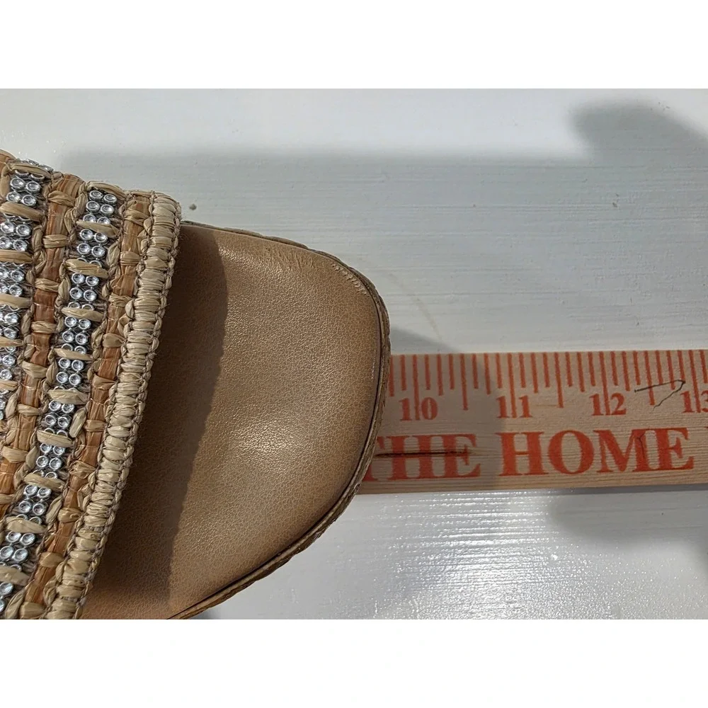 Women's sz 9 Mariella Made in Italy Tan Rhinestone Espadrille Wedge Sandals